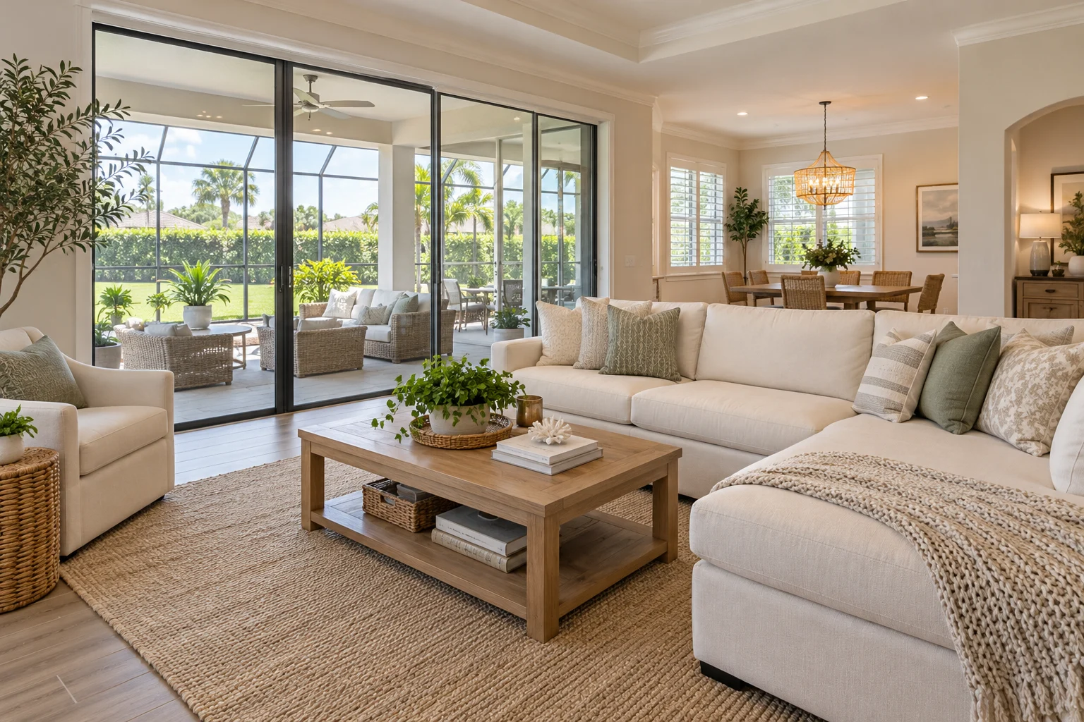 Illustrative welcoming living room in a Florida home